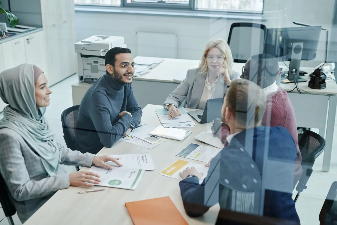 Team meeting around a conference-room table